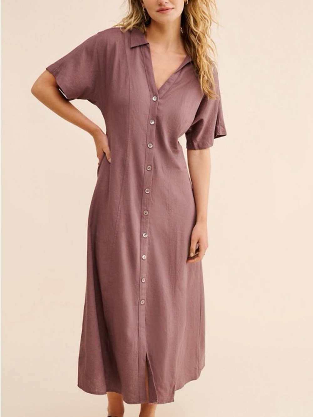MADEWELL Taupe Brown Button-Front Maxi Shirt Linen Blend Dress! 🐚